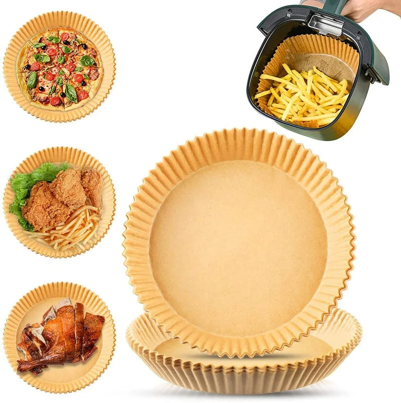 Set 2x100 hartii de copt pentru Airfryer 16x16x4.5cm | Tavi unica folosinta friteuza | Antiaderente, rezistente la caldura, usor de folosit