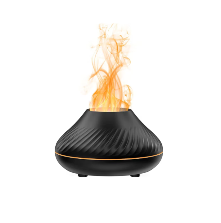 Difuzor aromaterapie si umidificator imitatie flacari | LED 7 culori, lumina de noapte | Design decorativ casa, birou, negru