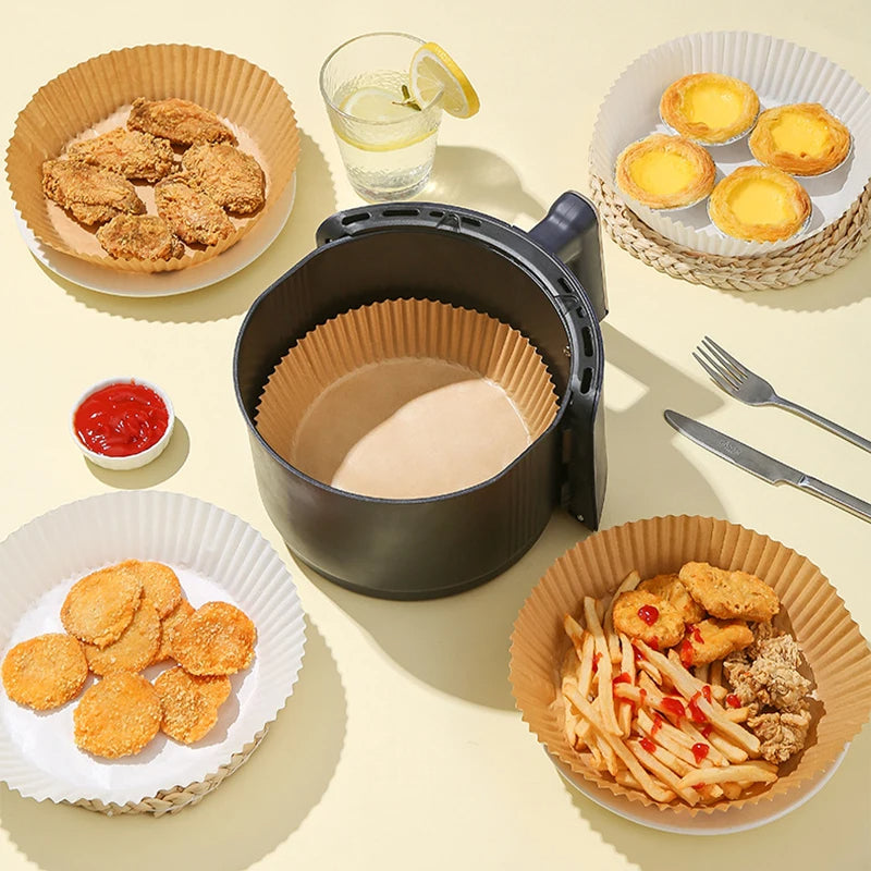 Set 2x100 hartii de copt pentru Airfryer 16x16x4.5cm | Tavi unica folosinta friteuza | Antiaderente, rezistente la caldura, usor de folosit