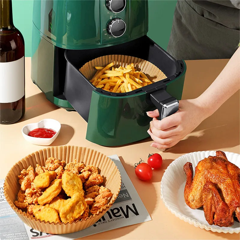 Set 2x100 hartii de copt pentru Airfryer 16x16x4.5cm | Tavi unica folosinta friteuza | Antiaderente, rezistente la caldura, usor de folosit
