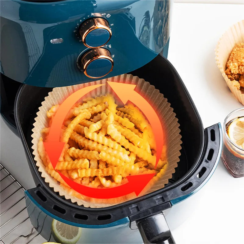 Set 2x100 hartii de copt pentru Airfryer 16x16x4.5cm | Tavi unica folosinta friteuza | Antiaderente, rezistente la caldura, usor de folosit