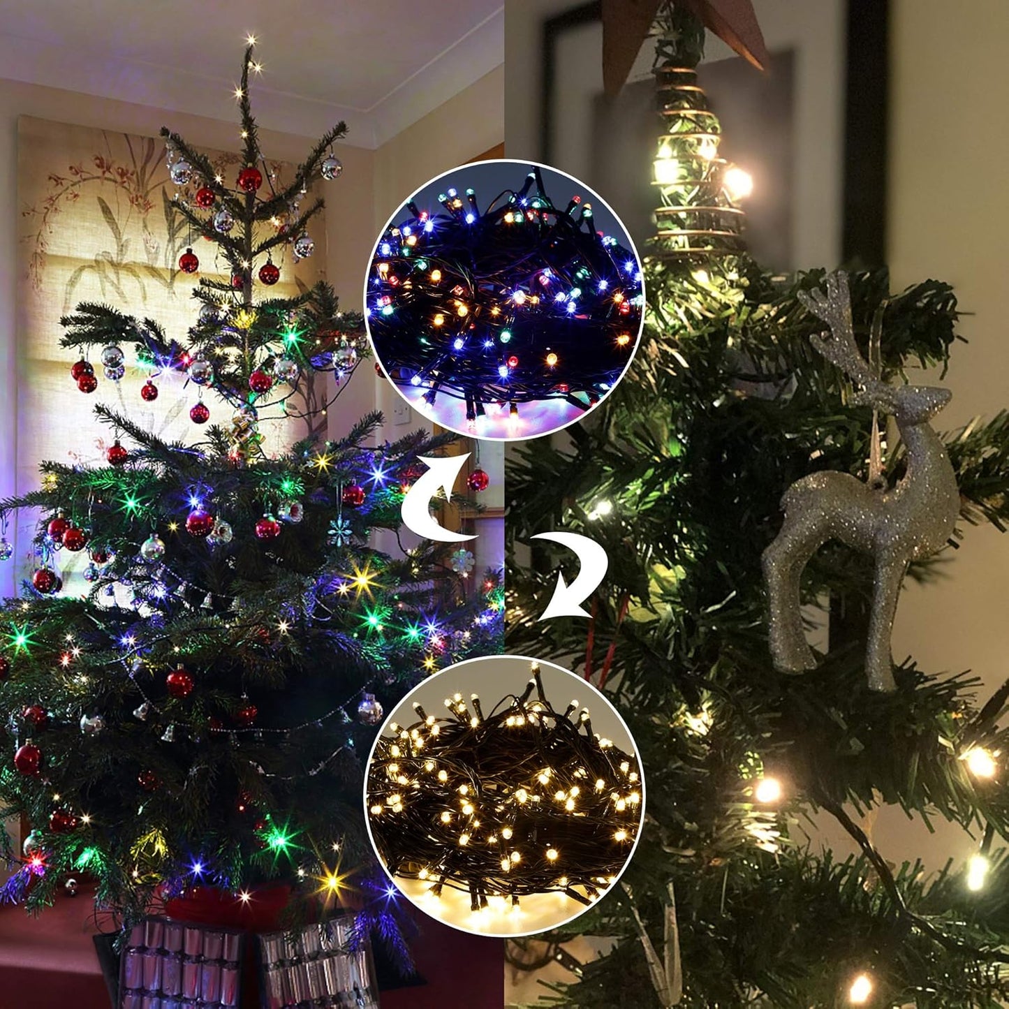 Instalatie de 2in1 cu lumina calda si multicolor, pentru Brad Craciun si Exterior