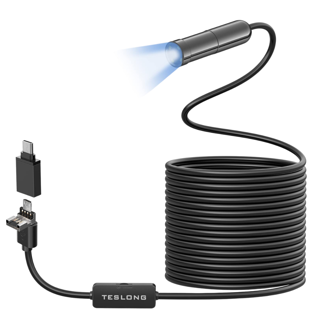 Endoscop impermeabil 5 metri cu lumina LED | Camera inspectie HD pentru Android, iPhone si laptop | Cablu lung si flexibil