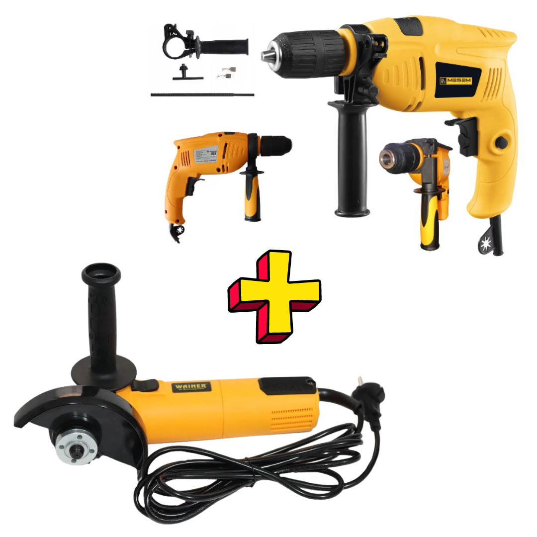 Masina de gaurit cu impact, 700W, 2 trepte de viteza, 13mm, 2800rpm + Polizor Unghiular