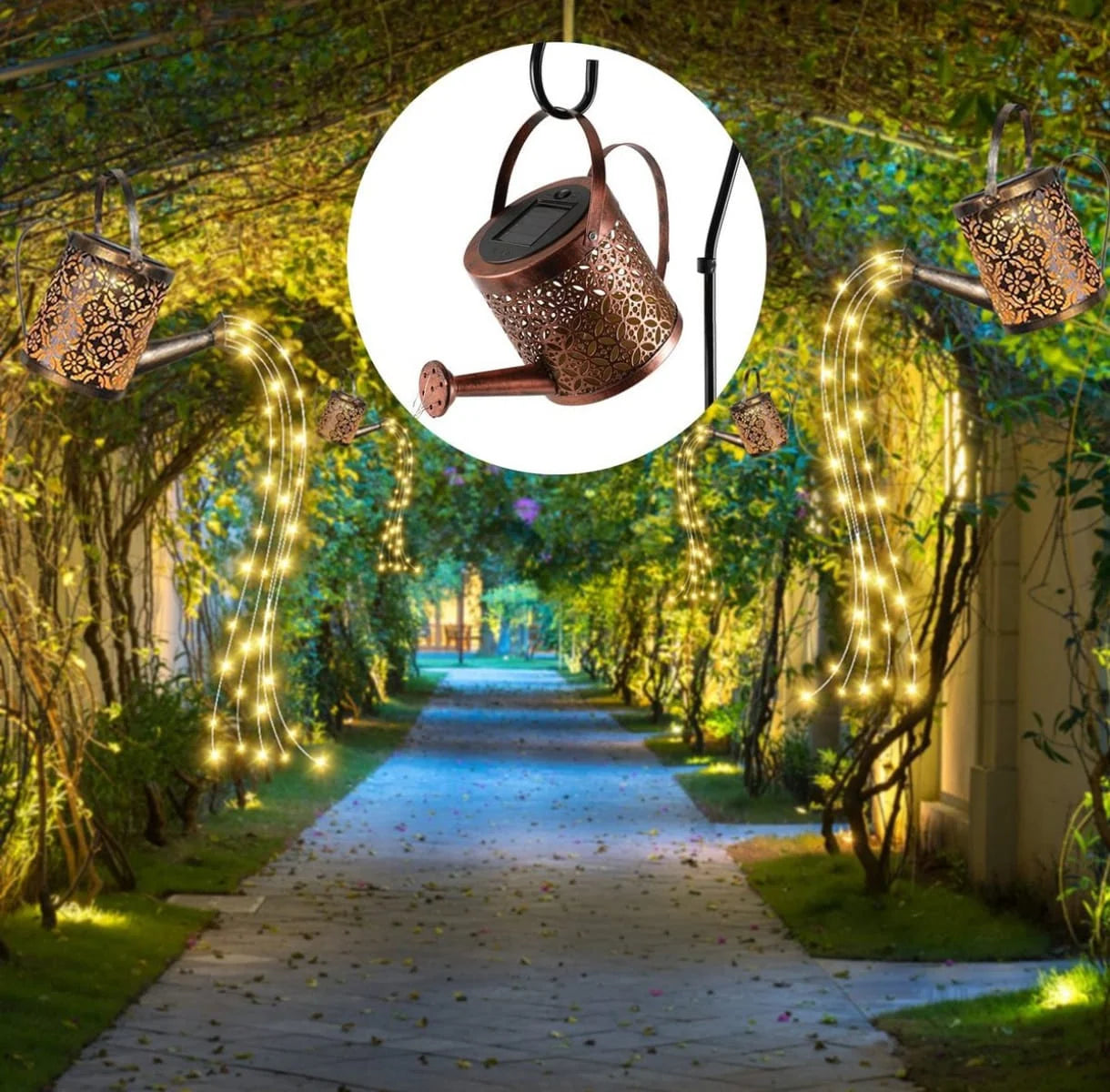 Lampa solara decorativa stropitoare, 40 leduri alb cald, simuleaza curgerea apei