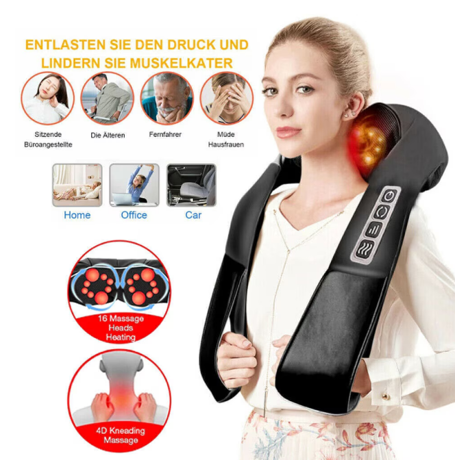 Aparat de masaj Mmgoqqt 8 capete rotative cu functie de caldura | Relaxare gat, umeri, spate | Design multicolor, ergonomic, electric