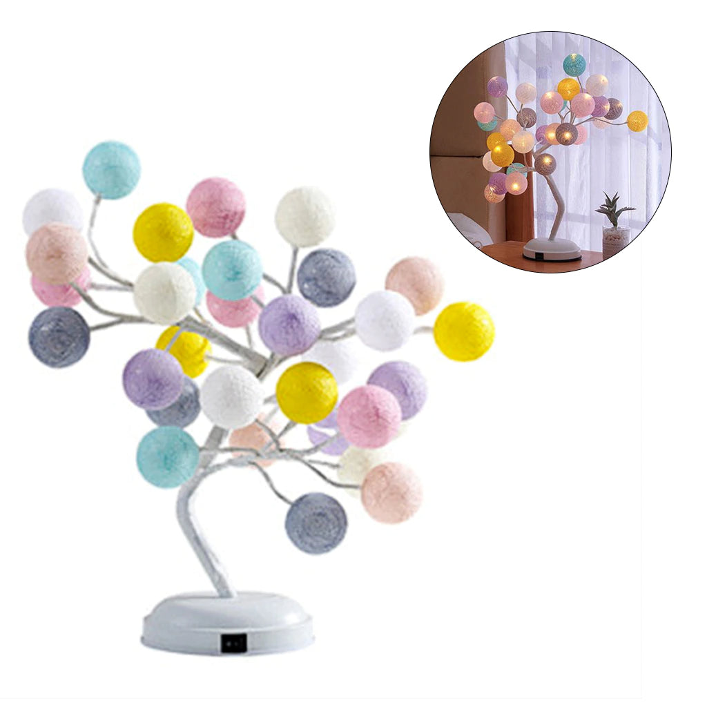 Veioza copacel decorativ cu 24 globuri LED colorate | Lumina ambientala alba, design elegant | Ideal decor camera, birou, atmosfera placuta