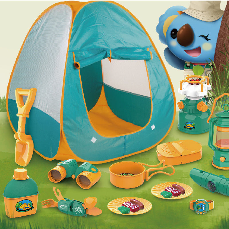 Set camping exterior si interior pentru copii cu 7 accesorii si cort | Distractie si joaca creativa | Material rezistent si usor de montat