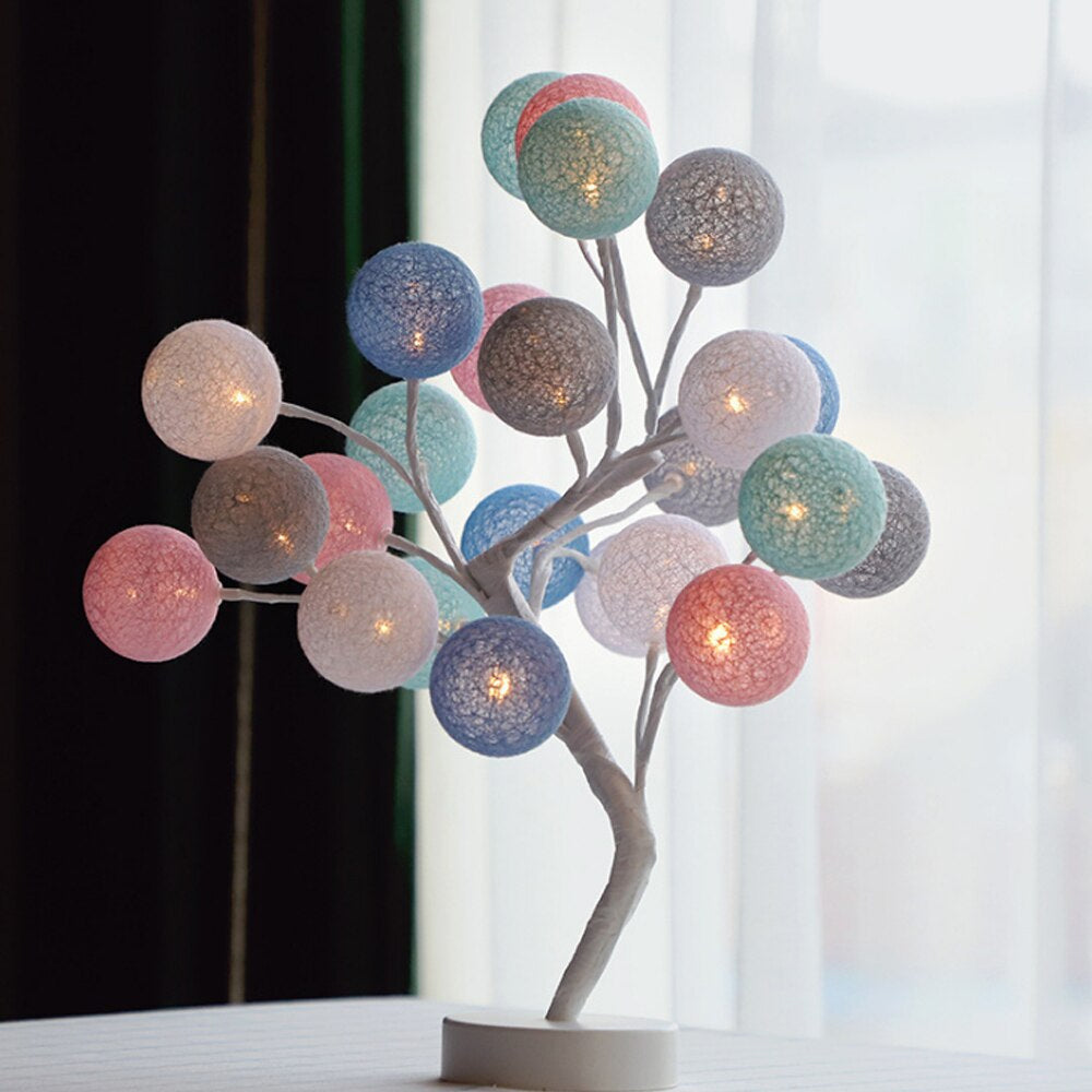 Veioza copacel decorativ cu 24 globuri LED colorate | Lumina ambientala alba, design elegant | Ideal decor camera, birou, atmosfera placuta