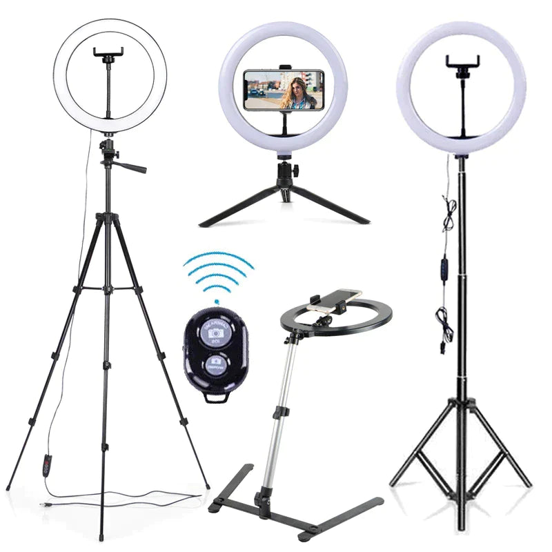 Lampa circulara cu trepied LP-0042 | Iluminare profesionala pentru video si foto | Reglabila intensitate lumina, design stabil si portabil
