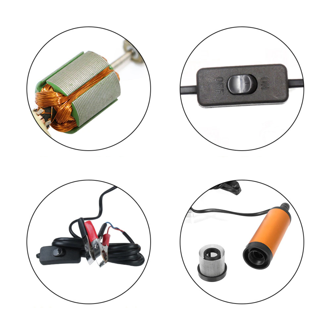 Pompa transfer lichide, combustibil sau uleiuri, putere 12L/minut, 12V, diametru 16mm, 8500 RPM