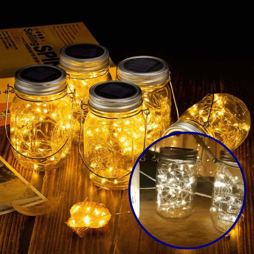 Lampa solara decorativa, tip borcan, cu incarcare solara si iluminare tip LED
