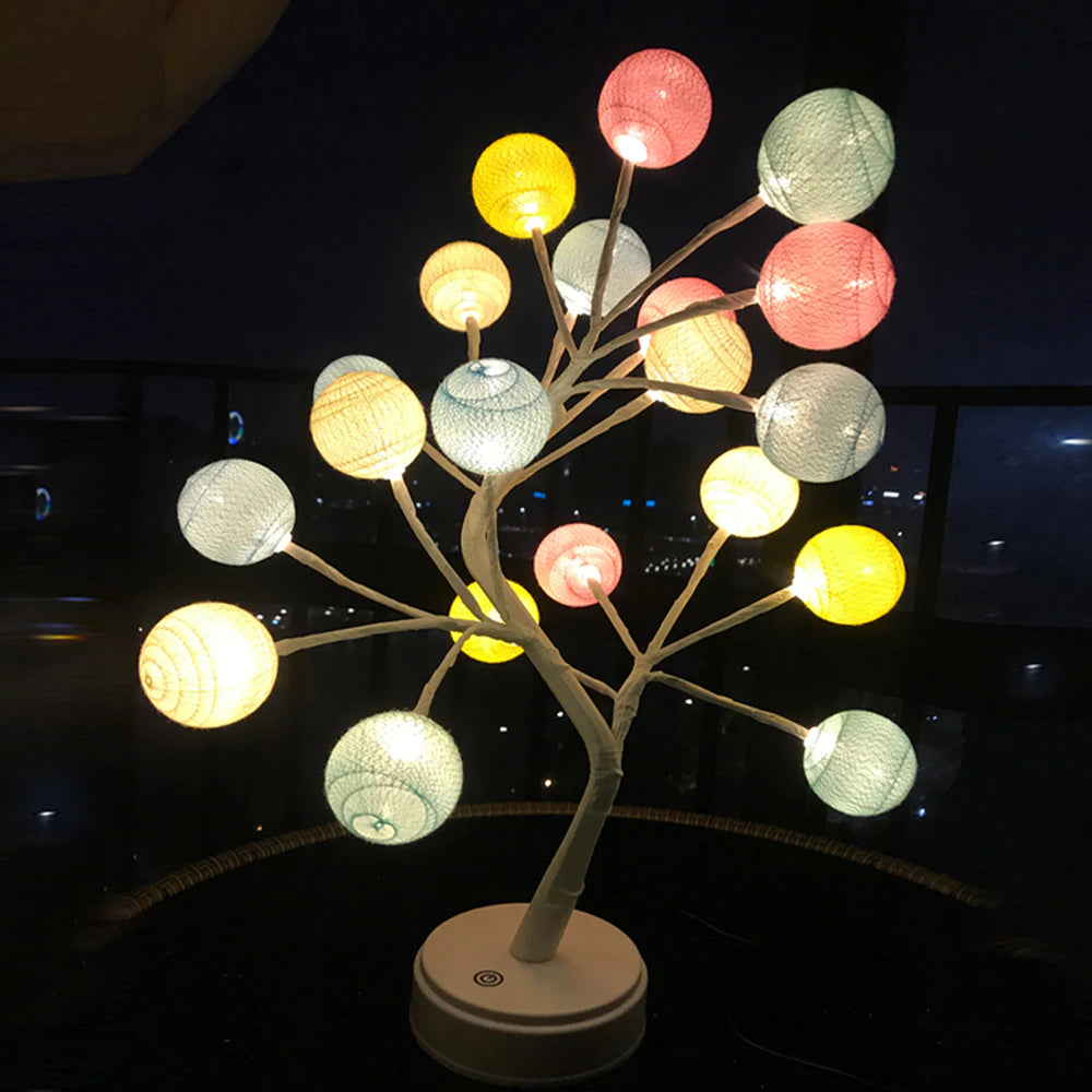 Veioza copacel decorativ cu 24 globuri LED colorate | Lumina ambientala alba, design elegant | Ideal decor camera, birou, atmosfera placuta