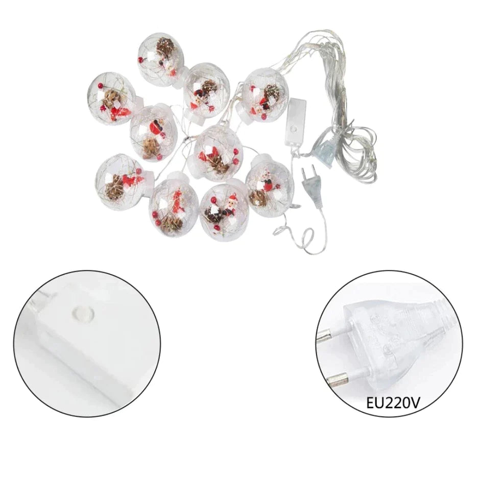 Instalatie craciun, perdea luminoasa Glob cu Mos Craciun, 10 figurine