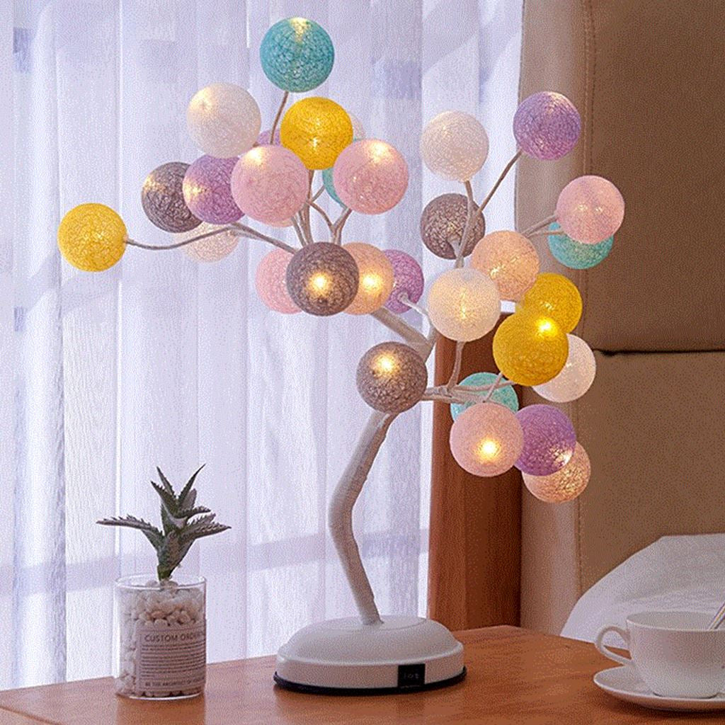 Veioza copacel decorativ cu 24 globuri LED colorate | Lumina ambientala alba, design elegant | Ideal decor camera, birou, atmosfera placuta