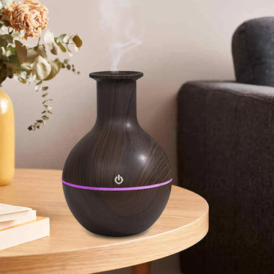 Difuzor Maxbell rotund Silent 130ml cu lumina LED colorata | Umidificator cu ceata rece | Culoare maro, design elegant si silentios