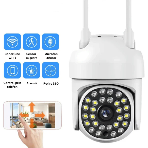 Camera IP-SMART wireless 4K | Supraveghere video HD, night vision | Card memorie, detectie miscare, acces remote prin aplicatie