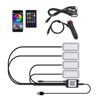 Set 4 Lumini Ambientale RGB, control prin telecomanda, 12 LED, Multicolor