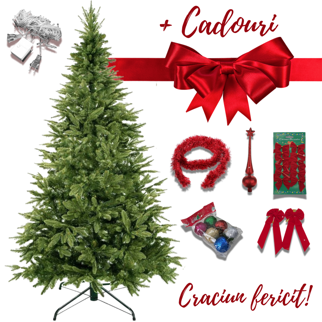 Brad Artificial de Craciun 1.8 m, Verde + accesorii CADOU