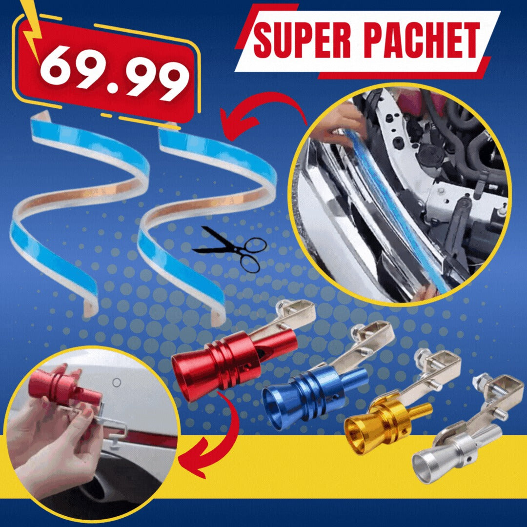 PROMOTIE: Fluier teava de esapament, pentru simularea sunetului turbo + SET 2x Benzi LED Secventiale pentru Faruri