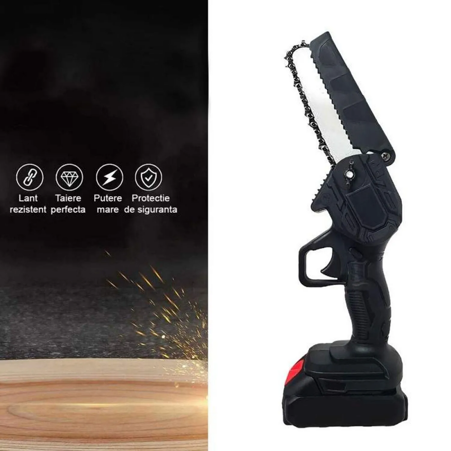 Drujba cu lama de 20 CM, 700W cu lant electric portabil/ fierastrau, 36V, 2 acumulatori