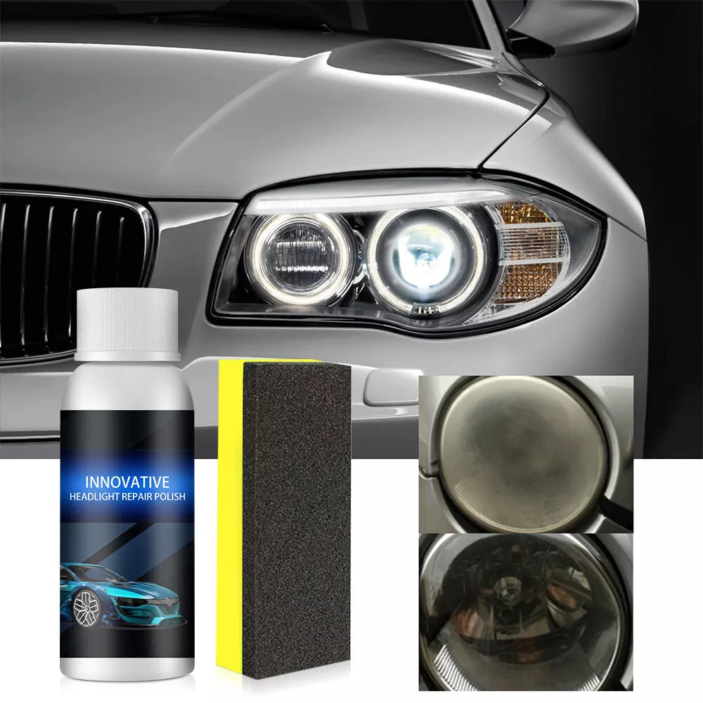 Solutie Polish De Curatare si Lustruire Faruri Auto, Pentru Restaurare / Detailing, Potrivit Pentru Orice Tip De Masina, Burete Inclus, 20 ML