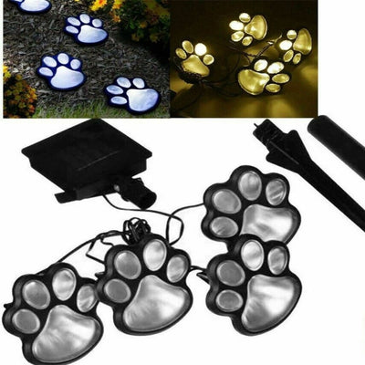 Set 4 lampi solare LED amprenta labuta caine | Iluminat decorativ exterior gradina, gazon | Cu infigere, rezistente la intemperii