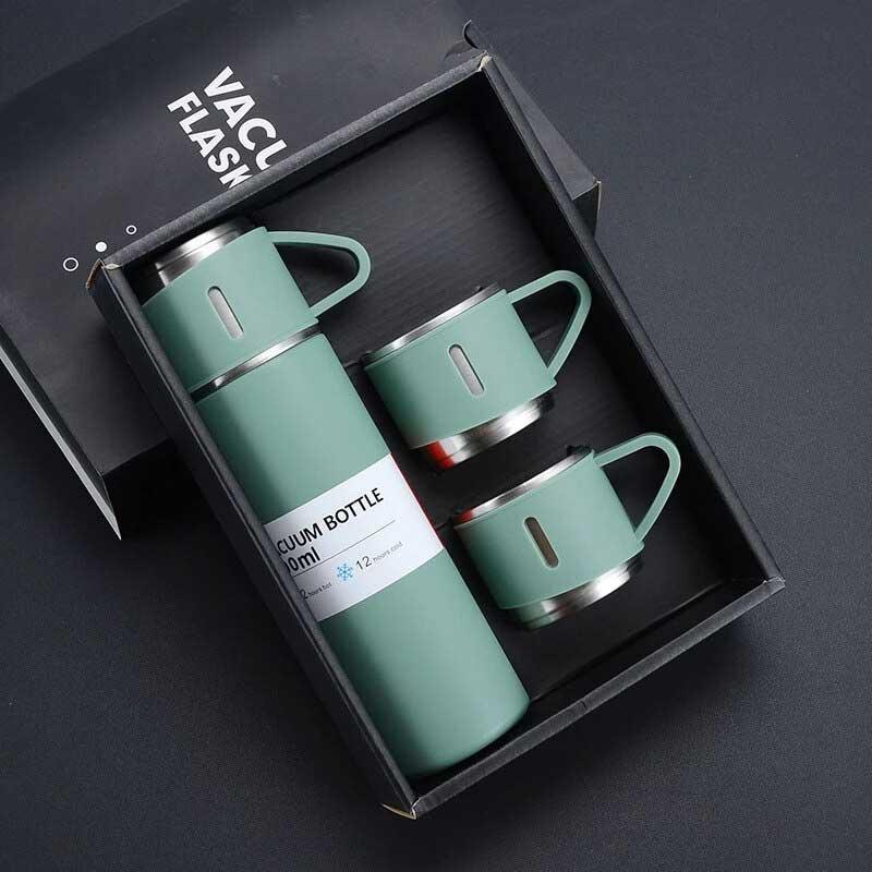 Set Termos Ecologic INOX, perete dublu durabilitate 12h Termos 500 ml + 3 cesti 150ml