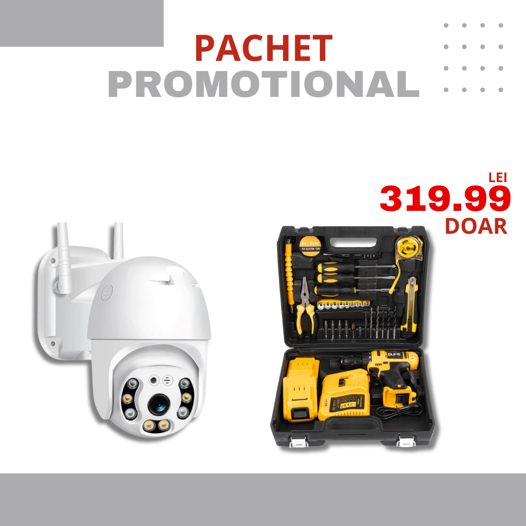 PACHET PROMOTIONAL | Camera Smart IP Wireless 4K + Trusa Autofiletanta cu 30x unelte profesionale