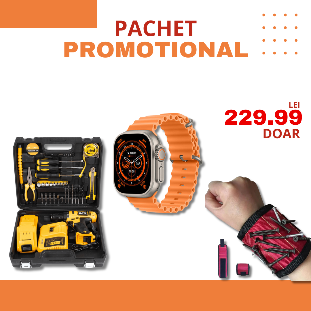 PACHET PROMOTIONAL | Trusa Autofiletanta cu 30x unelte profesionale + Ceas inteligent SmartWatchPlus + Bratara Magnetica de Incheietura