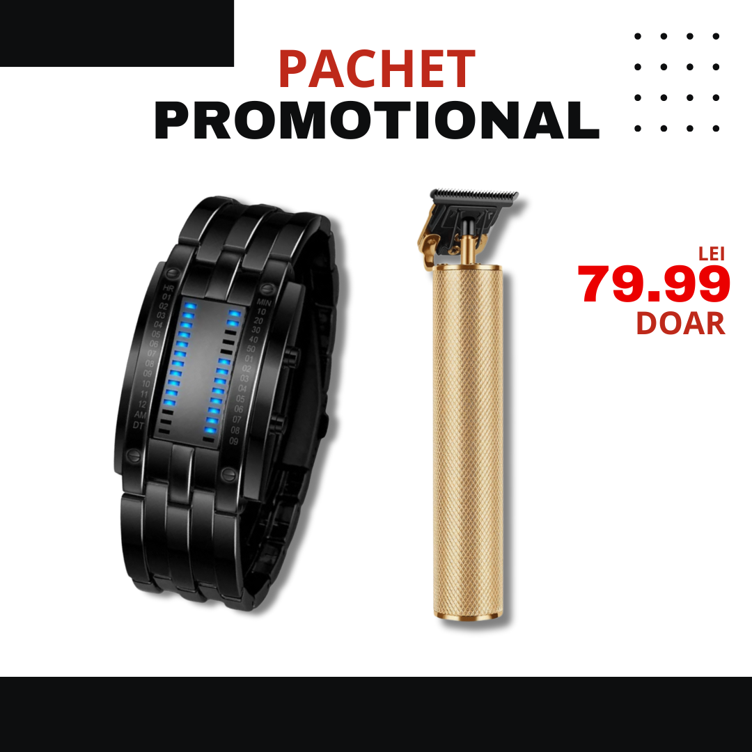 PACHET PROMOTIONAL | Ceas cu LED stil Bratara + Aparat de tuns professional