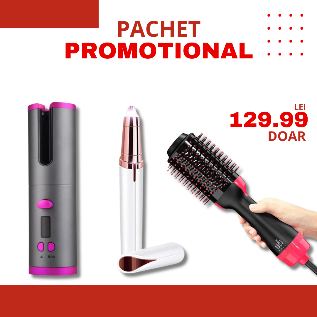 PACHET PROMOTIONAL | Ondulator automat CurlyHeat + Perie electrica StyssiPro 3in1 + Epilator pentru sprancene TouchBrow