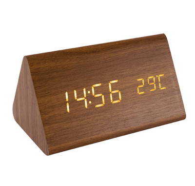 Ceas desteptator Home cu carcasa lemn maro | Ecran LED cu afisaj termometru | Activare ecran prin aplauze sau atingeri | Design elegant si functional
