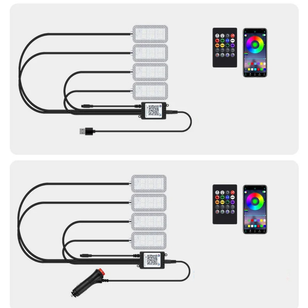 Set 4 Lumini Ambientale RGB, control prin telecomanda, 12 LED, Multicolor