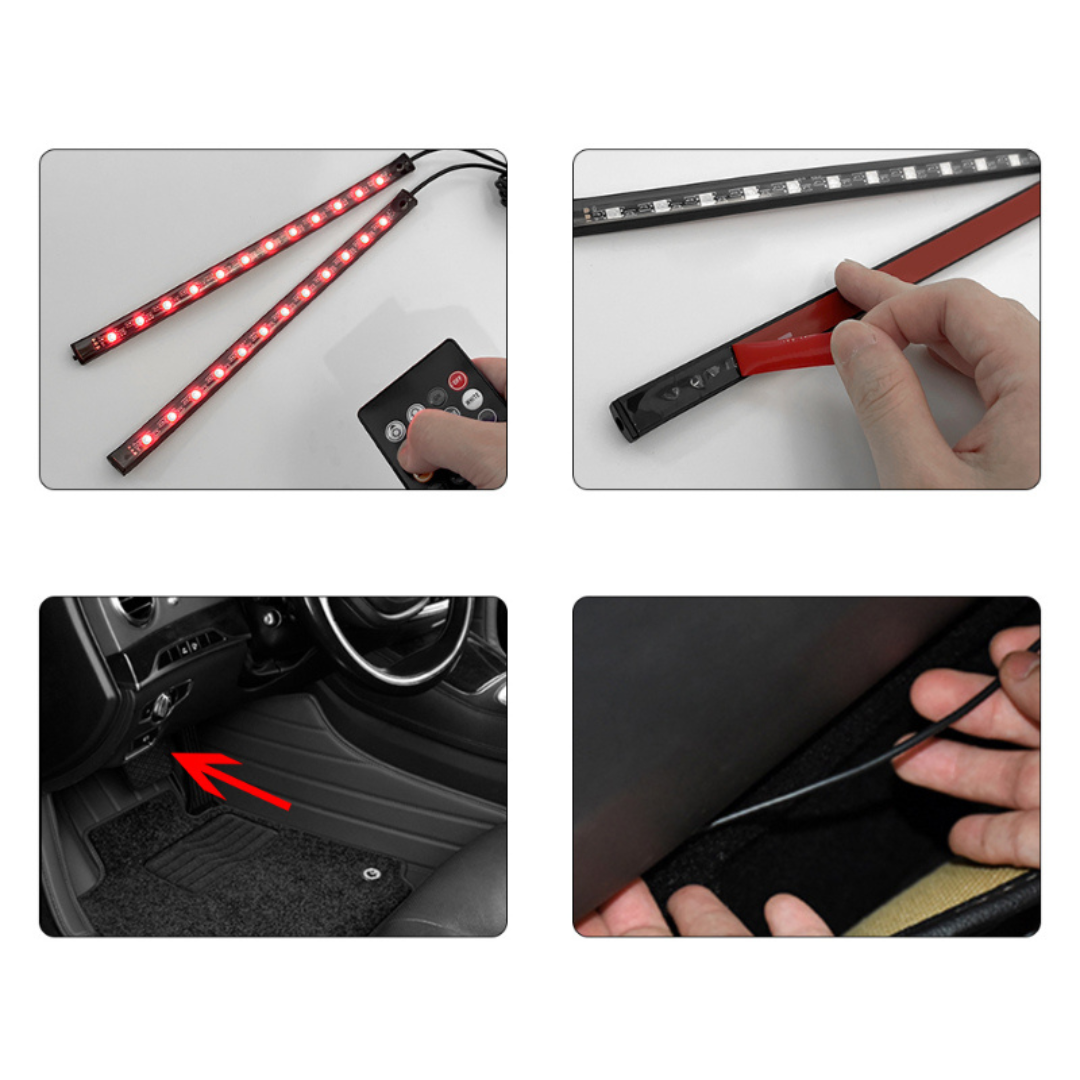 Banda LED auto RGB pentru interior masina | Iluminat ambiental multicolor cu telecomanda | Flexibila, 12V, usor de montat pe bord si usi