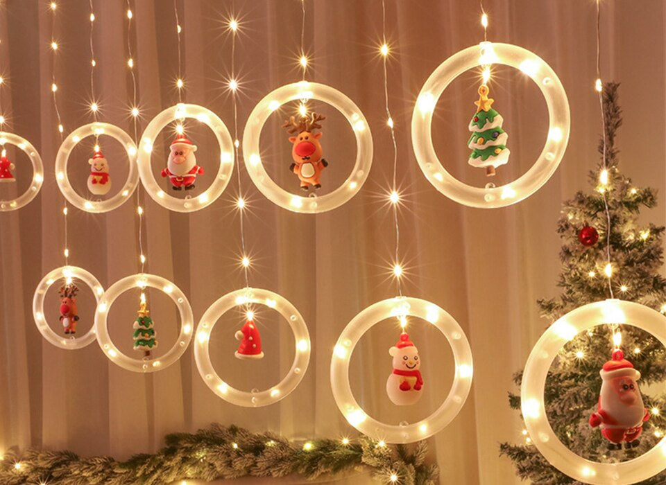 Instalatie LED tip Perdea cu diferite forme pentru Craciun, 4m, Alb cald, Multicolor