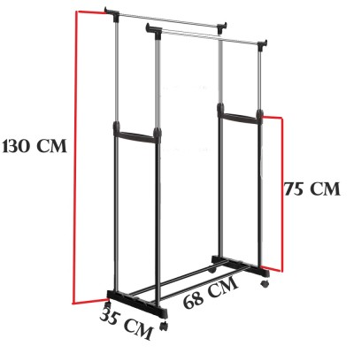 Suport pentru umerase si haine, cu roti si inaltime reglabila