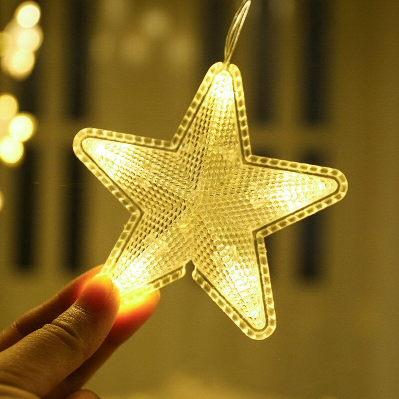 Instalatie perdea luminoasa LED de 4m, Cu stele in forma de V, Alb Cald si Multicolor