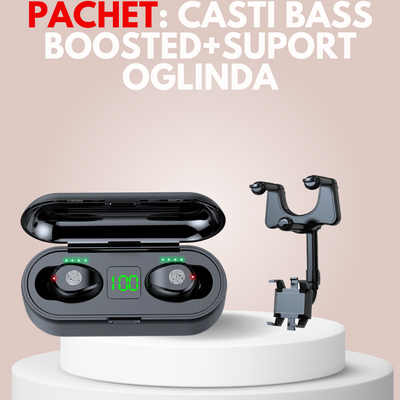 PROMOTIE: Casti Bass Boosted+Suport telefon Oglinda retrovizoare, ajustabil