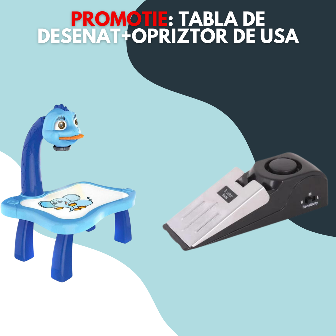 PROMOTIE: Set tabla de desenat pentru copii cu proiector + Opritor usa cu alarma, 120 dB, 9v