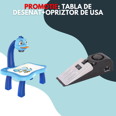 PROMOTIE: Set tabla de desenat pentru copii cu proiector + Opritor usa cu alarma, 120 dB, 9v