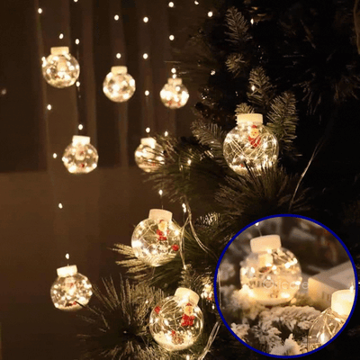 Instalatie craciun, perdea luminoasa Glob cu Mos Craciun, 10 figurine