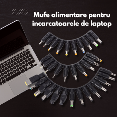Set universal 34 mufe alimentare pentru incarcatoare laptop DC & AC | Compatibil cu majoritatea modelelor | Usor de folosit si schimbat