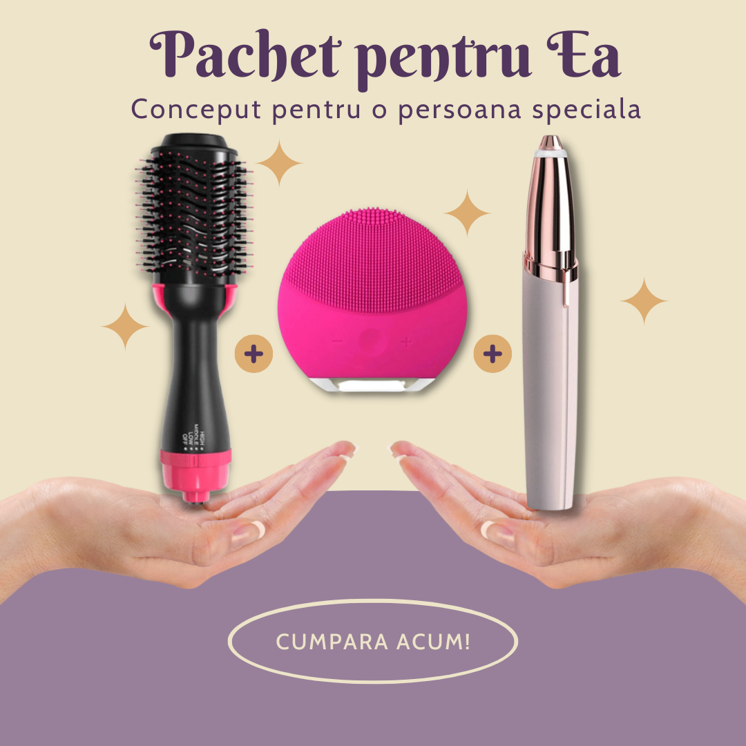 SET Pentru Ea | Perie indreptat si uscat parul Styssi + Epilator Sprancene + Aparat facial